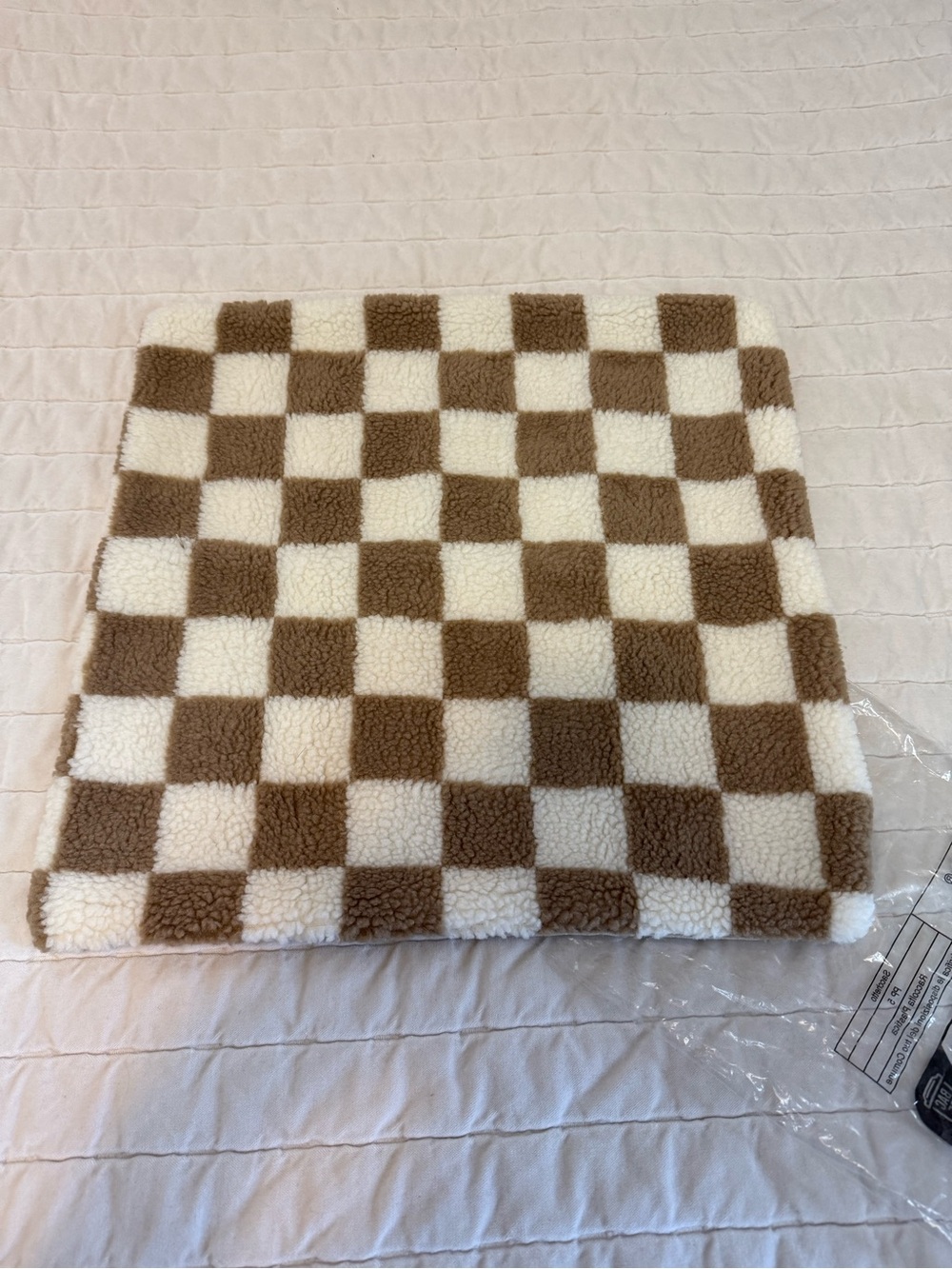 Cream and Brown Checkered Sherpa Throw Pillow Cover 18”x18”
